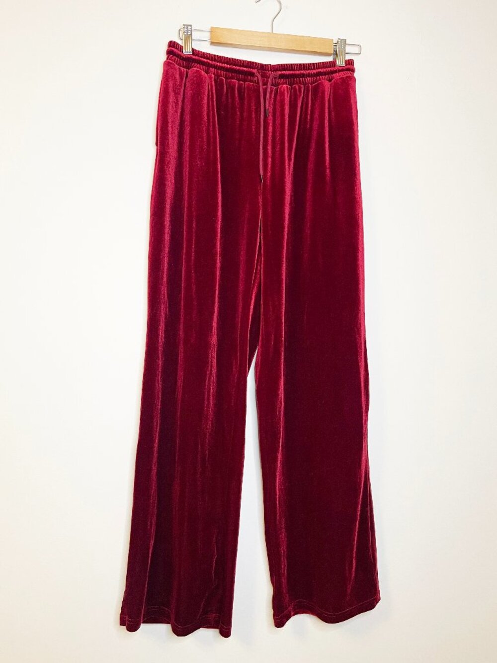SHEIN Burgundy Velvet Wide Leg Pants L Y2K Holiday Party Lounge